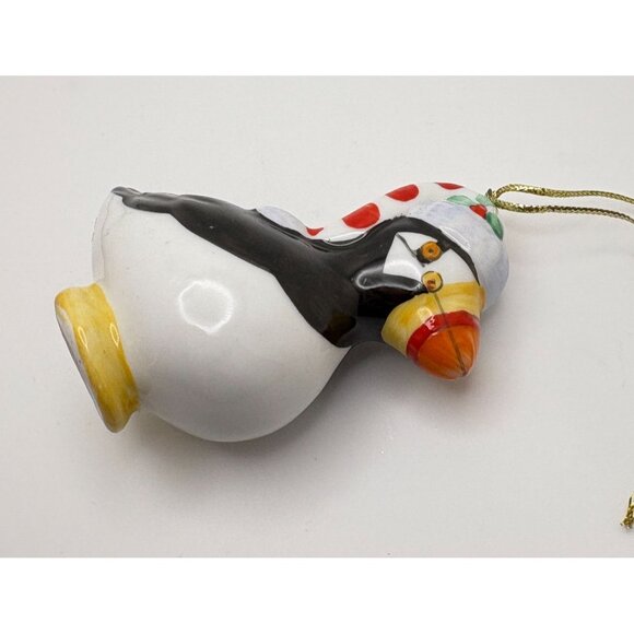 Vintage Ceramic Puffin Christmas Tree Ornament Handpainted with Santa Hat - Picture 6 of 8